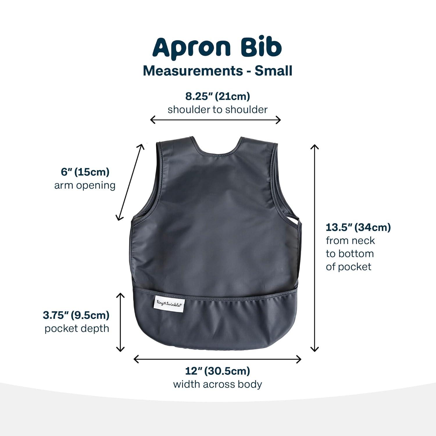 Tiny Twinkle 2-Pack Mess-Proof Apron Toddler Bib w/Tug-Proof Closure and BPA-Free (Sage Charcoal, Small 6-24 Months)