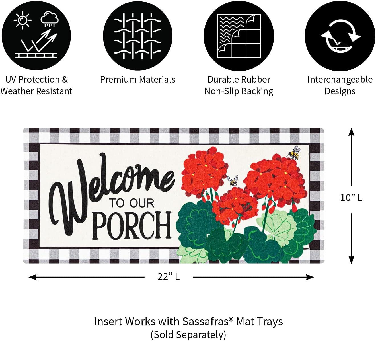 Welcome to Our Porch Geraniums Sassafras Switch 22 in. x 10 in. Non-Slip Outdoor Door Mat