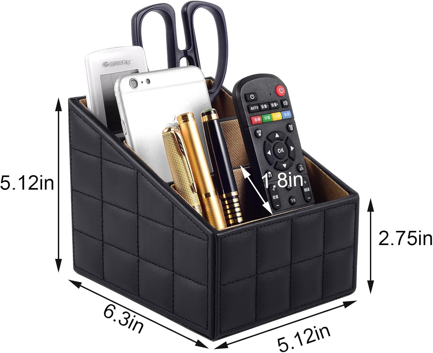 Fashionable PU Leather TV Remote Control Holder with 3 Compartments, Storage Rack, Storage Box, Media Accessory Storage, Desk Organizers (Blakc ge)
