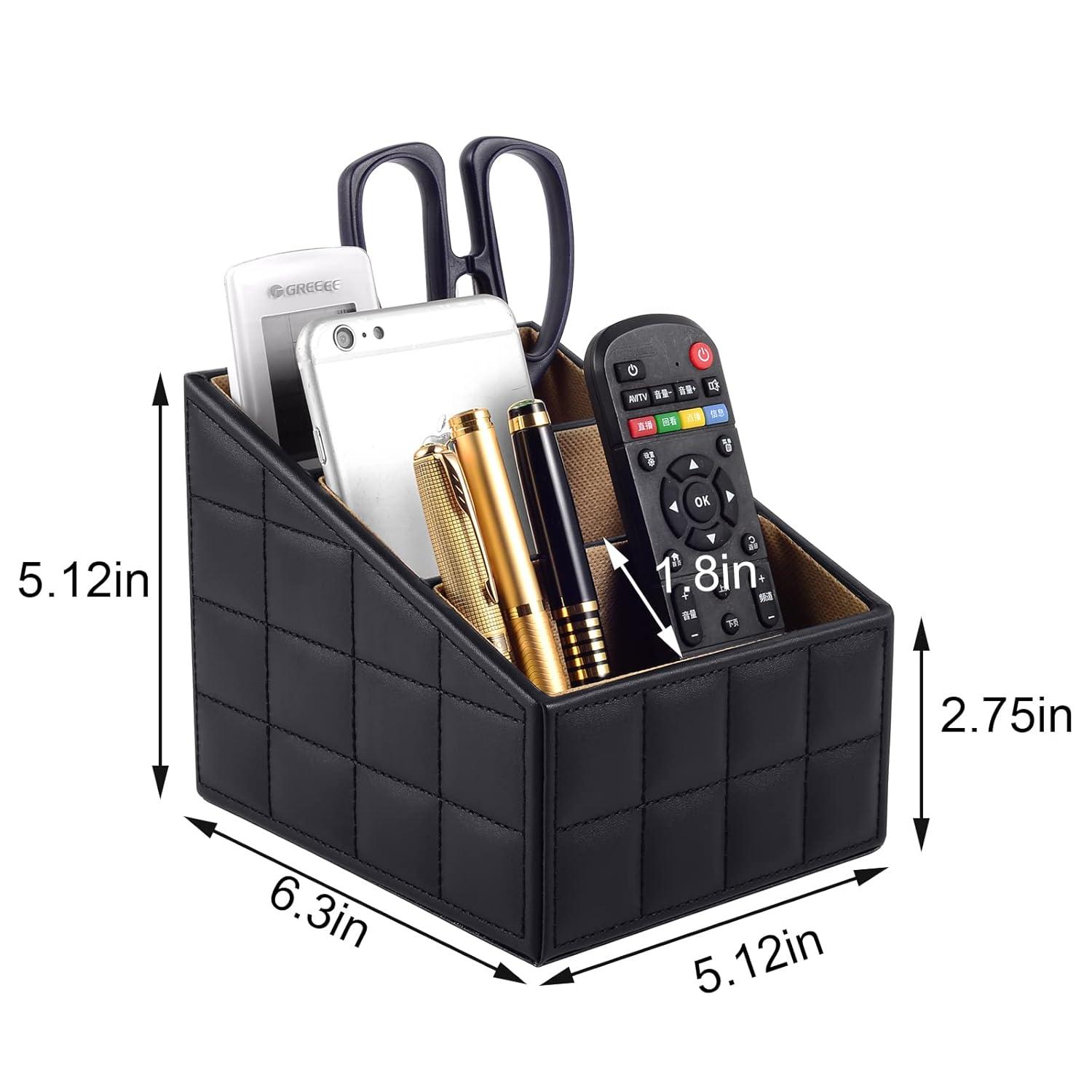 Fashionable PU Leather TV Remote Control Holder with 3 Compartments, Storage Rack, Storage Box, Media Accessory Storage, Desk Organizers (Blakc ge)