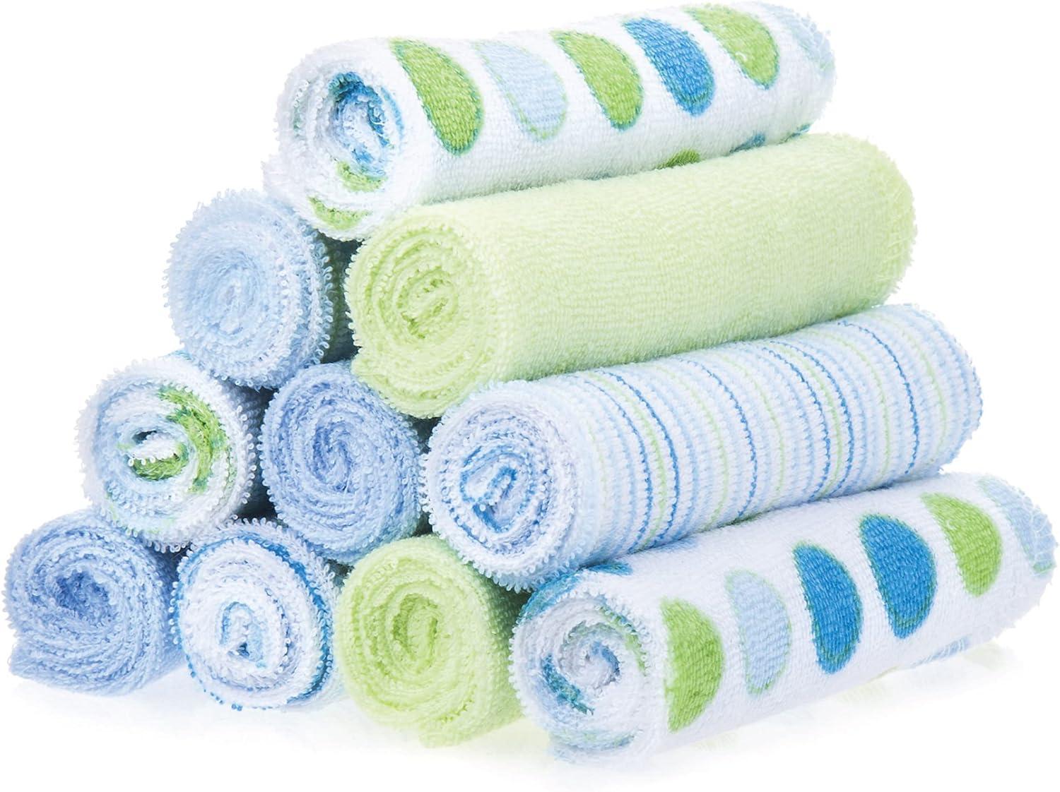 Spasilk Baby Washcloth Wipes Set for Infant Boys and Girls, Terry Bath Scrub, Pack of 10, Blue Dots