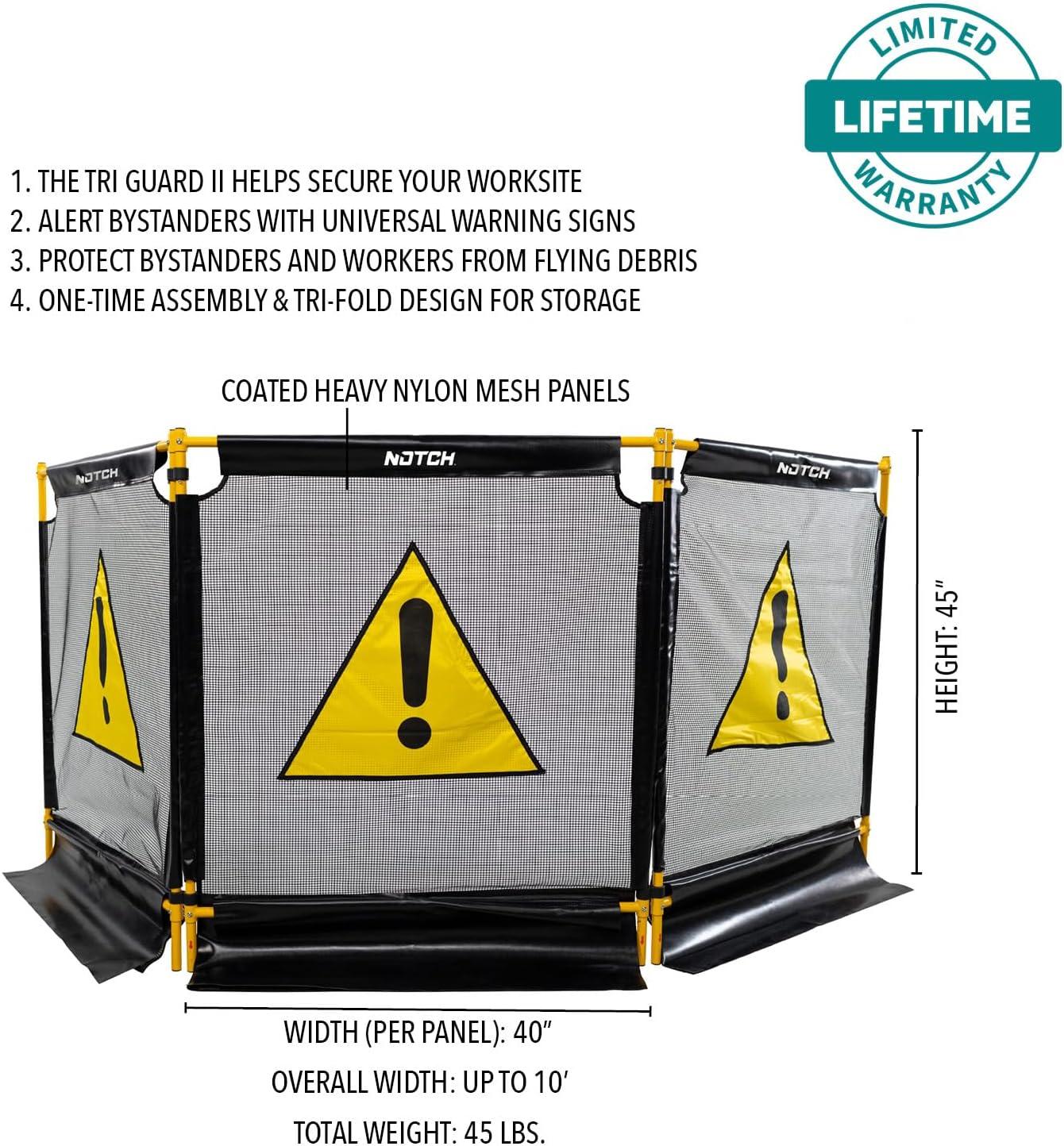 Notch Tri Guard II Heavy-Duty Nylon Coated Durable 3-Section Debris Containment Mesh Barrier for Controlling Chips when Grinding Stumps and Chipping Brush (Total Dimensions: 121” wide x 45.5” high)
