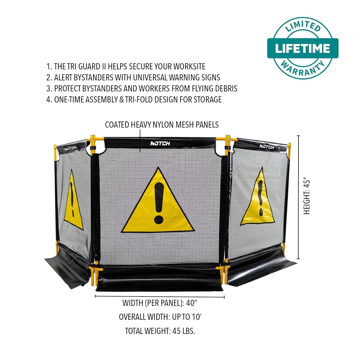 Notch Tri Guard II Heavy-Duty Nylon Coated Durable 3-Section Debris Containment Mesh Barrier for Controlling Chips when Grinding Stumps and Chipping Brush (Total Dimensions: 121” wide x 45.5” high)