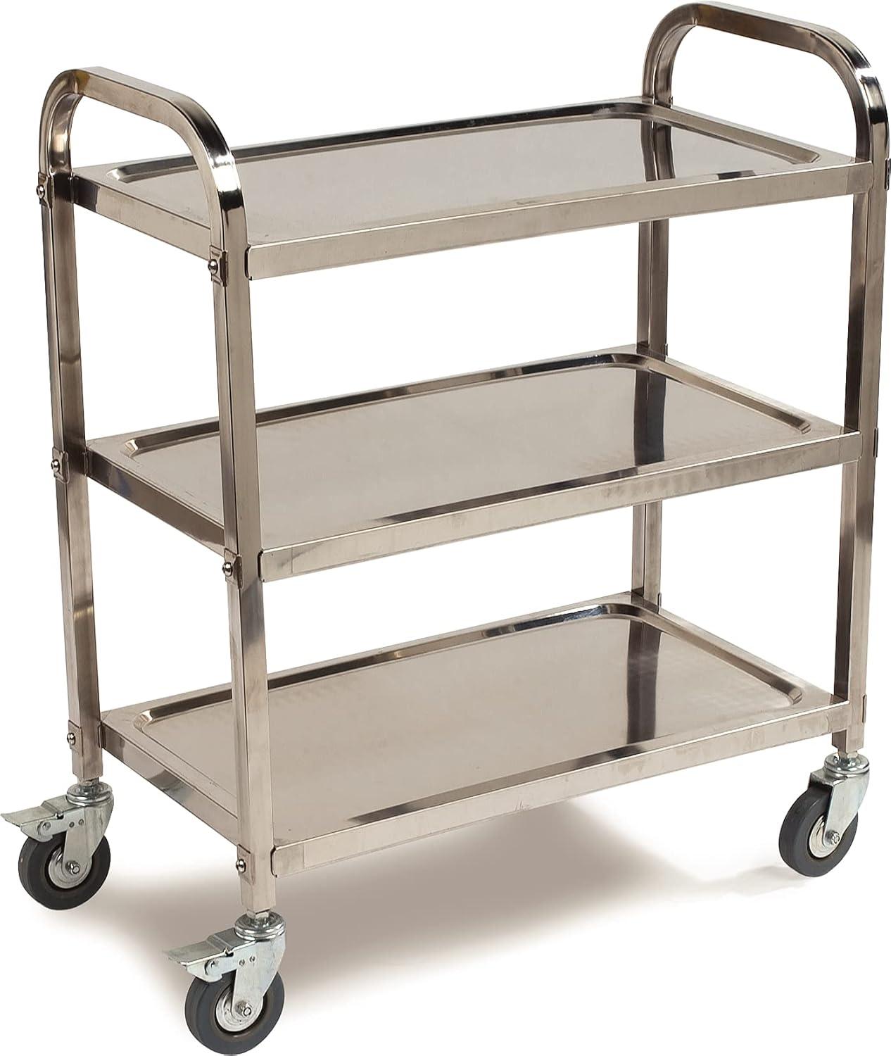 Stainless Steel 3-Shelf Utility Cart with Locking Casters