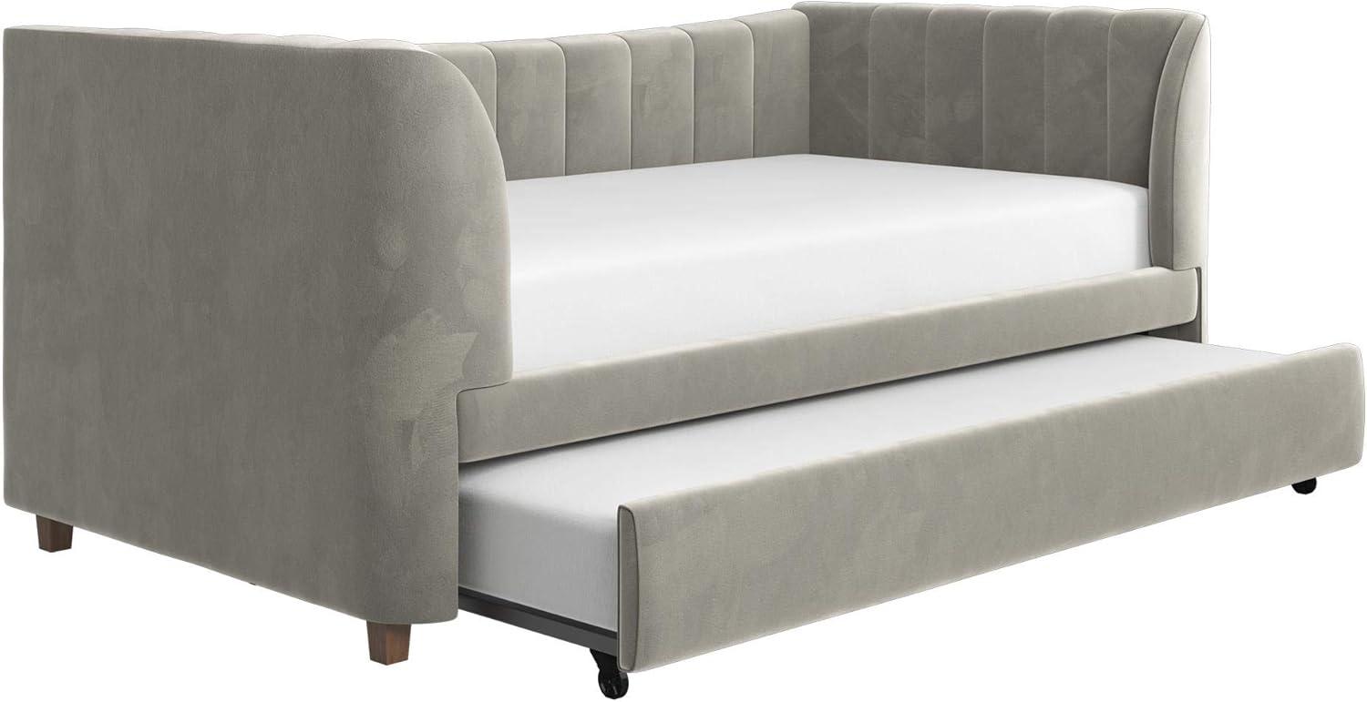 Elegant Gray Velvet Twin Daybed with Tufted Trundle