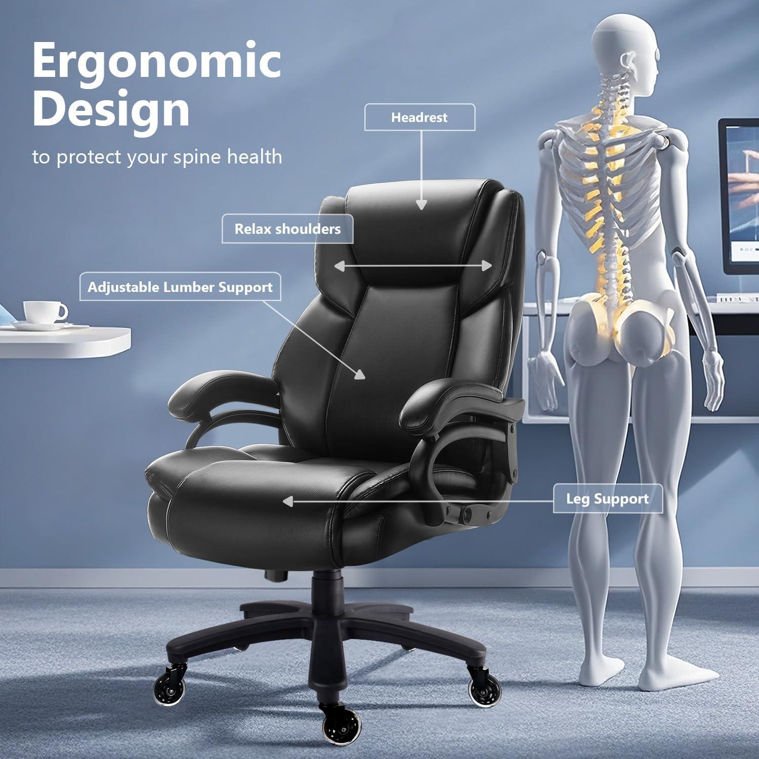 Waleaf Heavy Duty Big and Tall Office Chair 500lbs with Adjustable Lumbar Support,High Back Office Chair for Adults