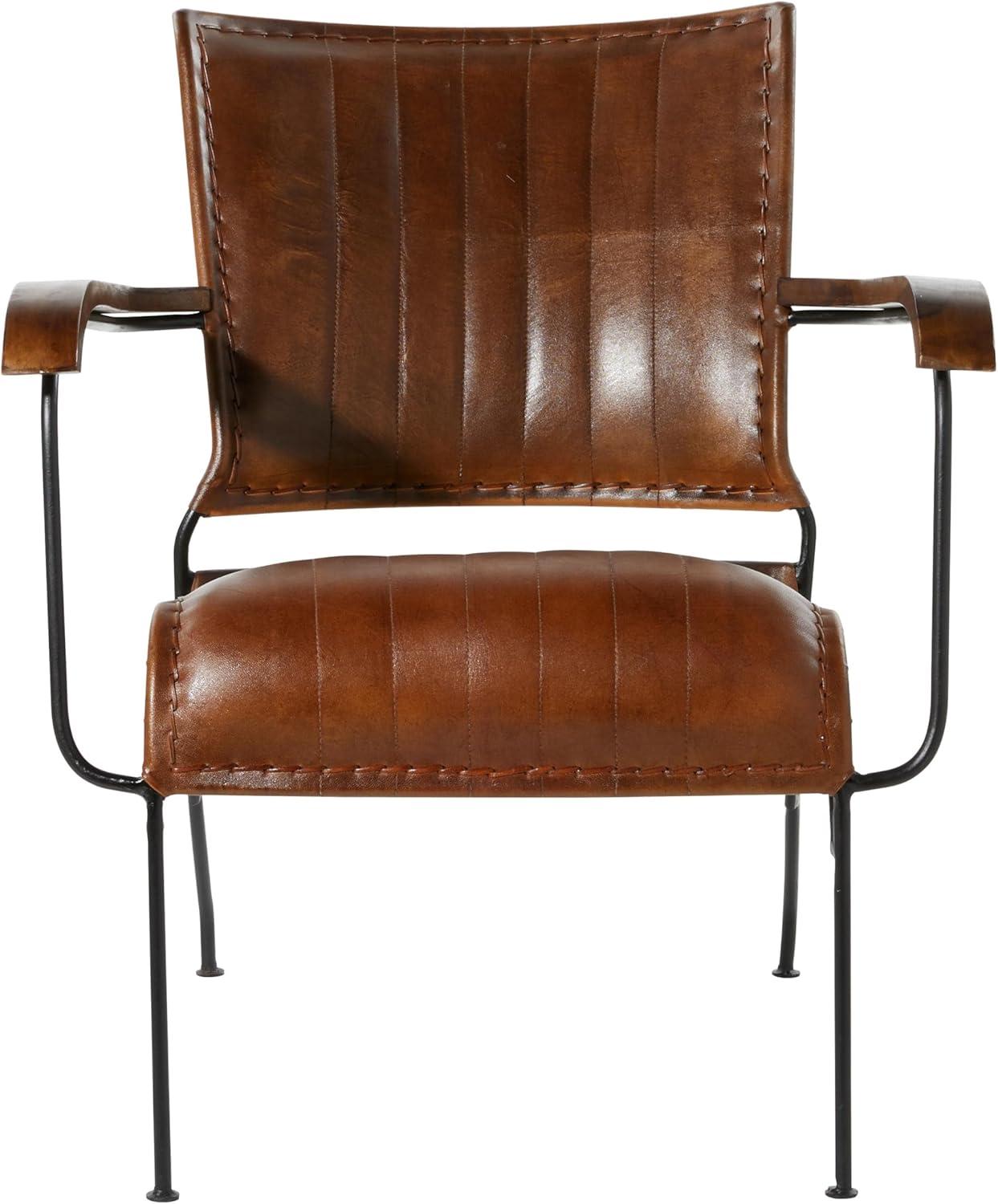 Vintage Cow Hide Leather and Iron Accent Chair Brown - Olivia & May: No Assembly, Metal Frame, Spot Clean