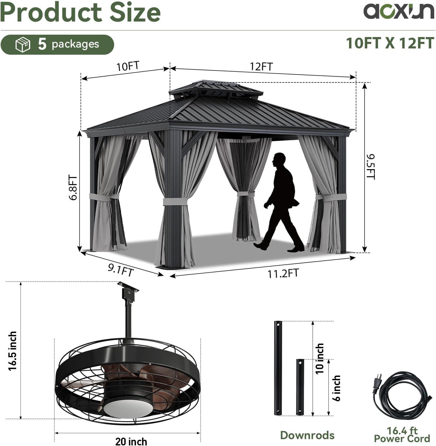 Kozyard Kozyard Alexander Gray Double Roof Hardtop Gazebo with Privacy Curtain Mosquito Netting