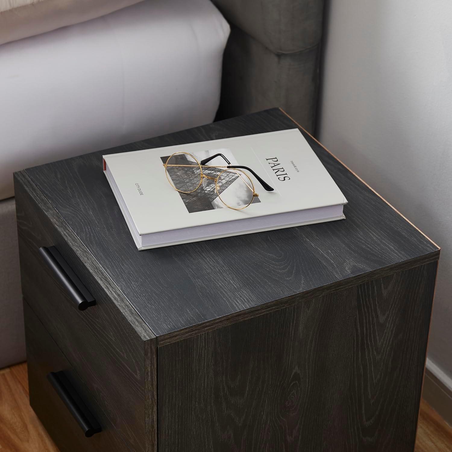 Bryt 2 Drawer Nightstand Bedside Table, Sleek  Wood End Table