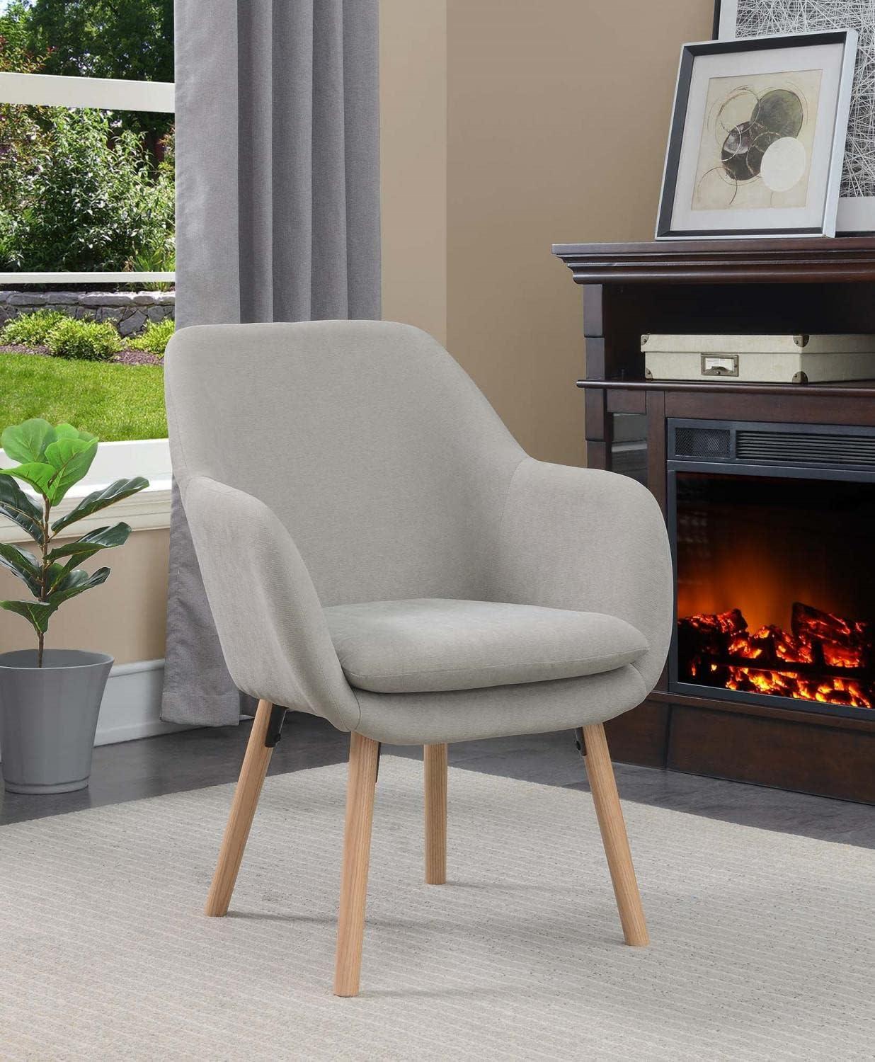 Pewter Gray Linen and Velvet Wingback Accent Chair with Oak Legs