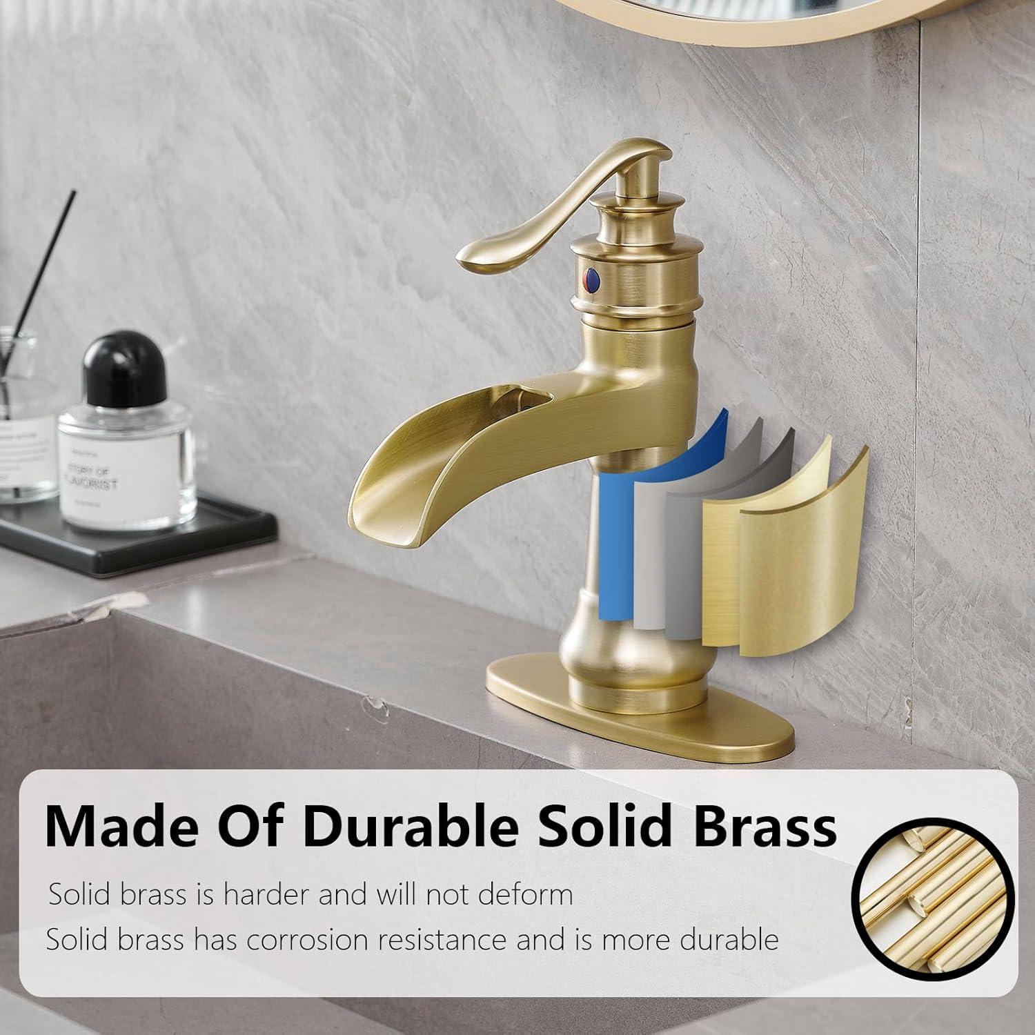 Brushed Gold Waterfall Single Handle Bathroom Faucet