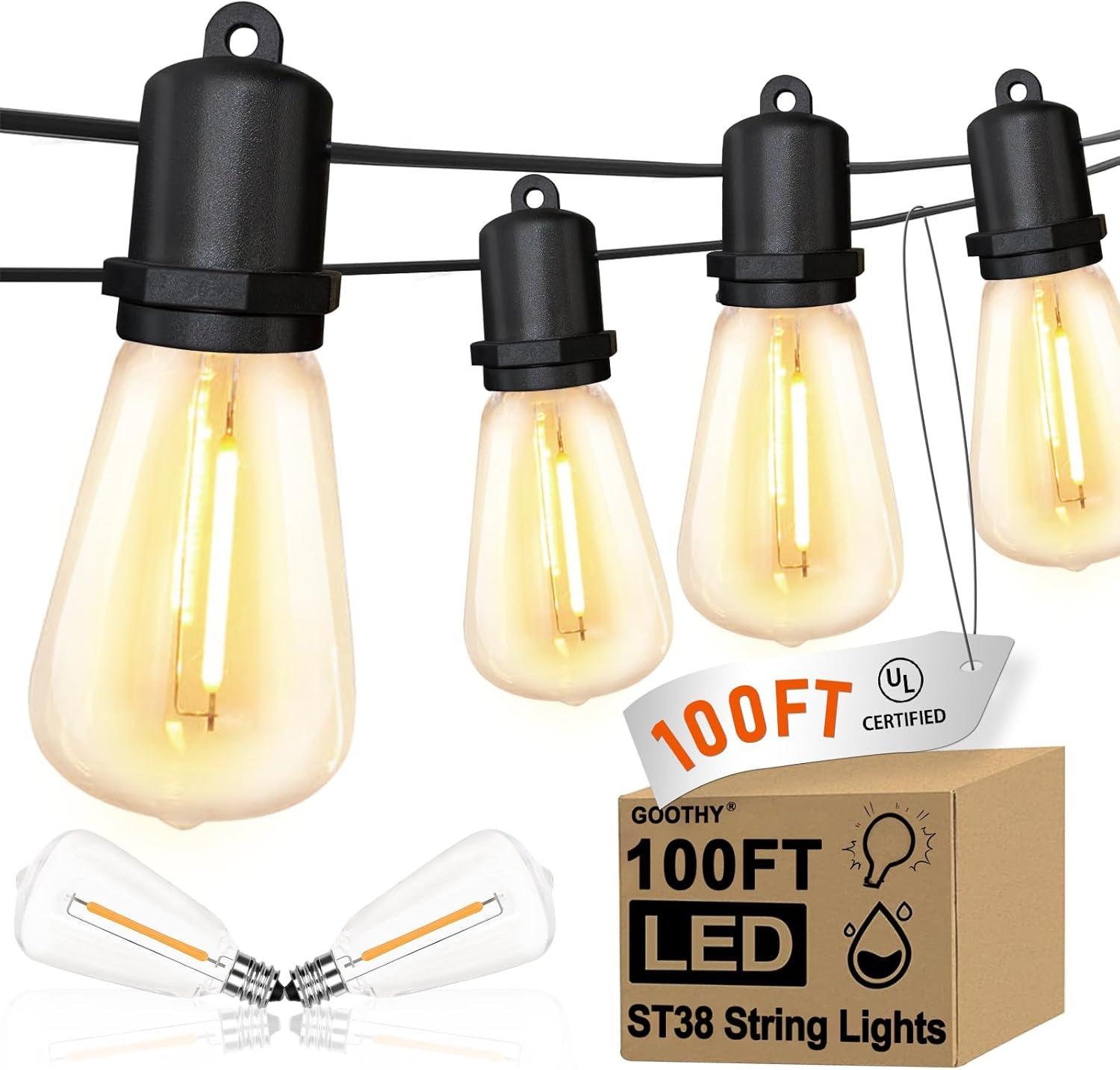 Arlmont & Co. Arlmont & Co. LED Outdoor String Lights 100FT Patio Lights With 52 Shatterproof ST38 Vintage Edison Bulbs