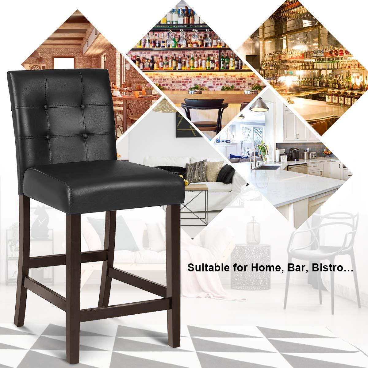Costway Set of 2 Bar Stools 25inch Counter Height Barstool Pub Chair Rubber Wood Black