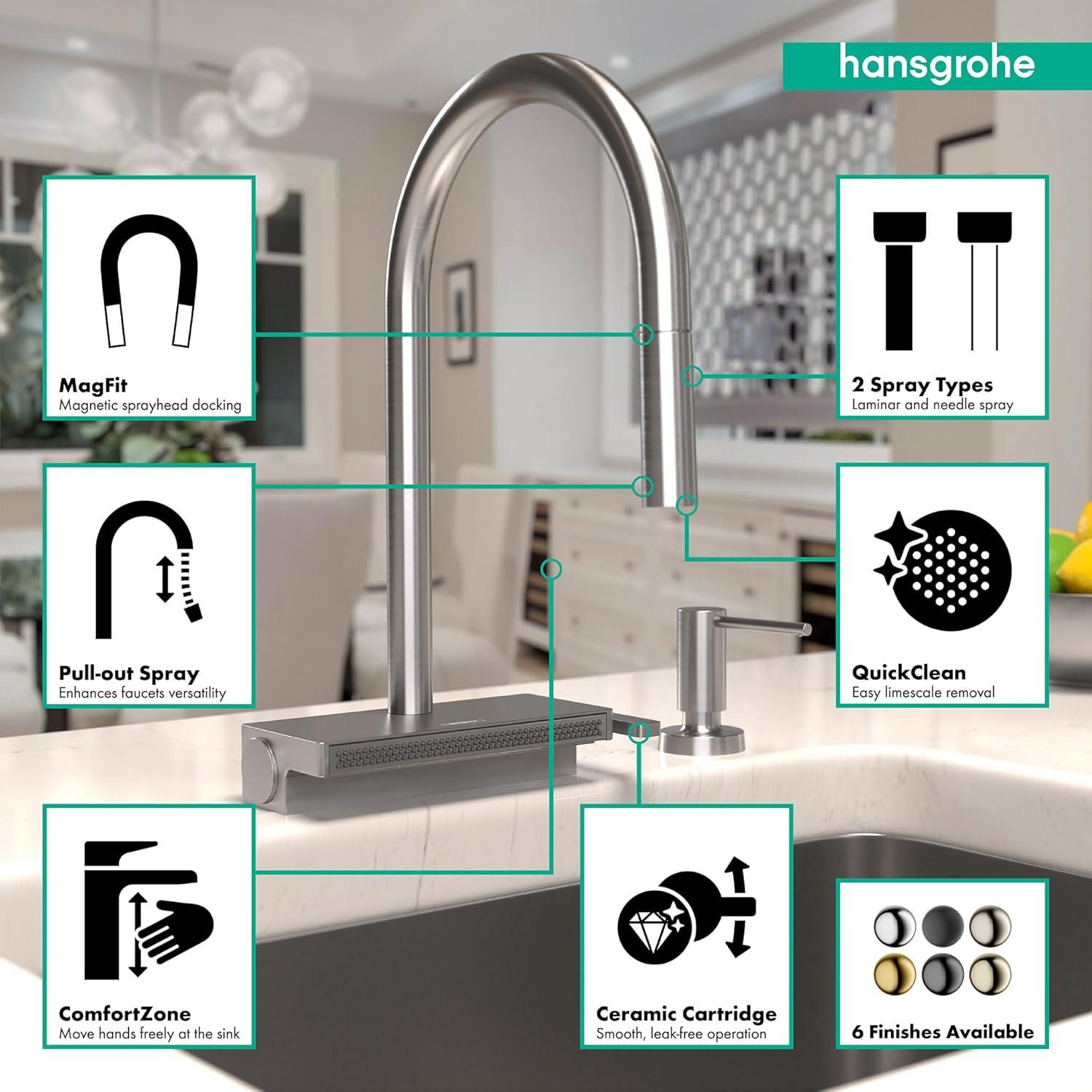 Aquno Select 3-Spray Kitchen Faucet with Pull-Down Spout, 1.75