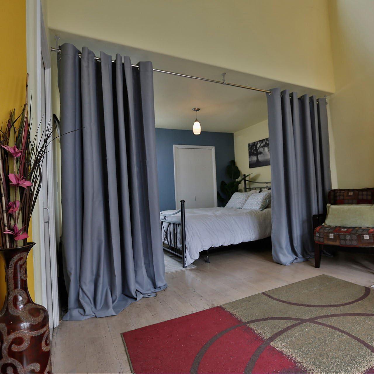 Room/Dividers/Now Adjustable Ceiling Mounted Curtain Rod - Extra Long 108-168 Inch Extendable Heavy Duty Rods for Walls, Ceilings, Windows and Room Partitions - Silver