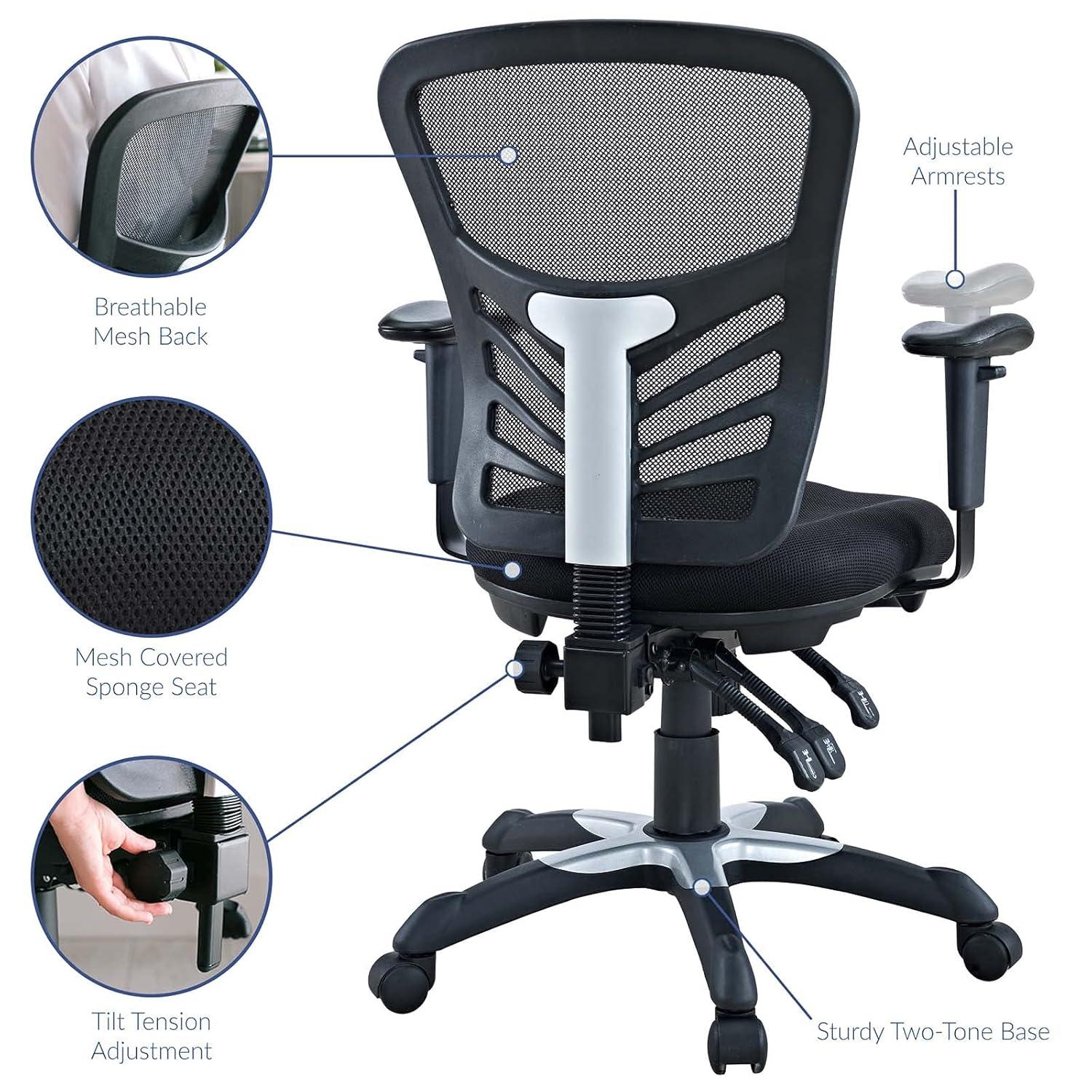 Articulate Mesh Office Chair Midnight Black - Modway: Ergonomic, Adjustable Arms, Swivel Desk Chair