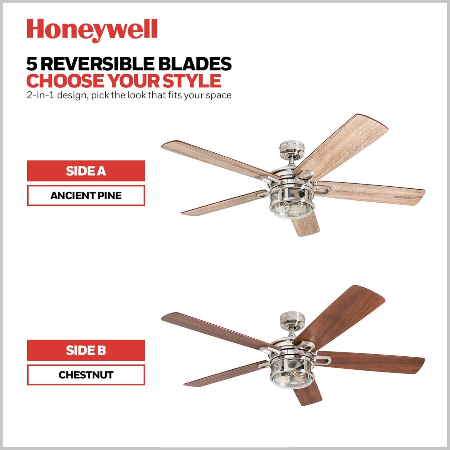 Honeywell Bontera 52" Craftsman Brushed Nickel LED Remote Control Ceiling Fan