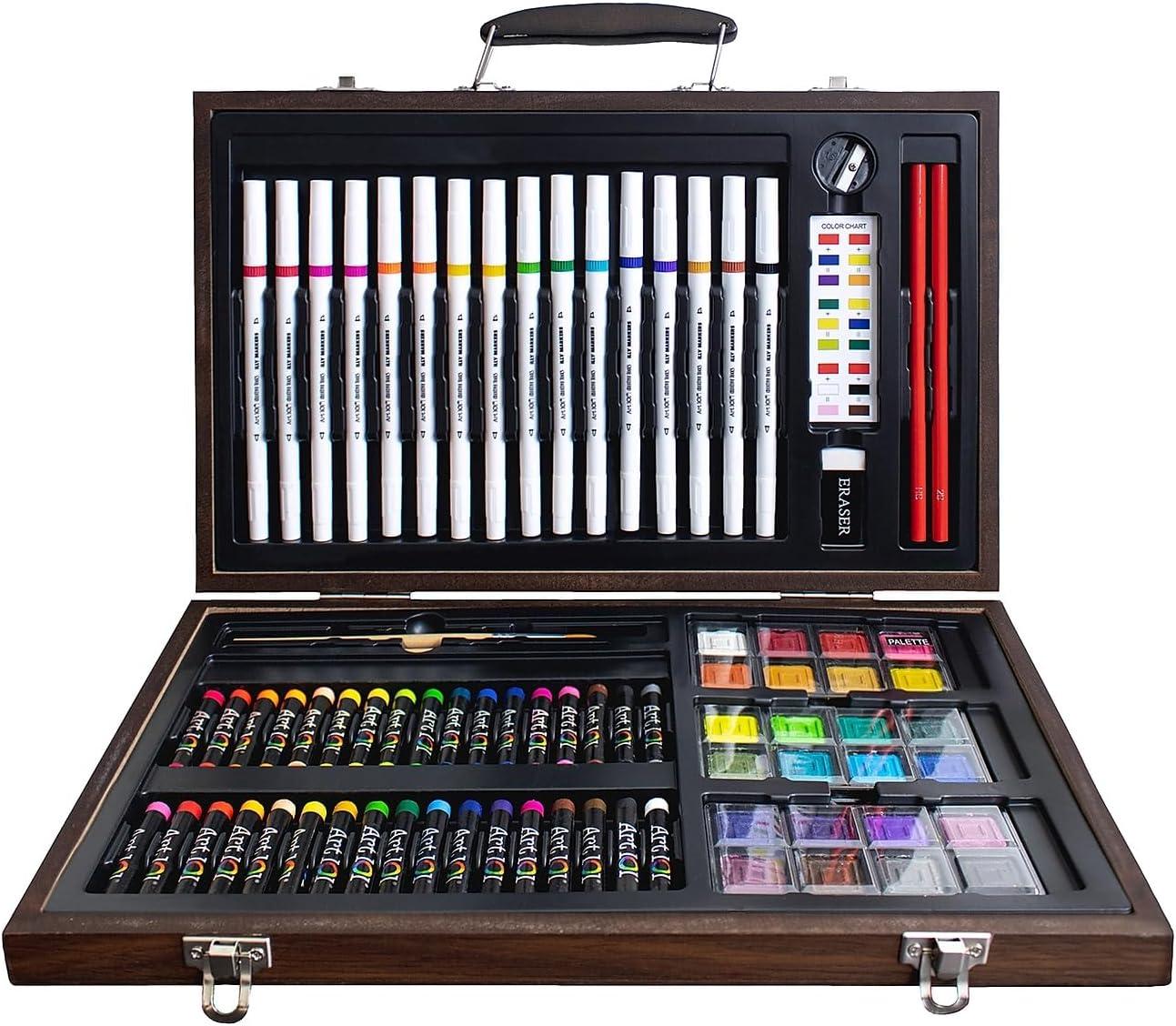 85-Piece Multimedia Illustration Art Set in Wooden Case