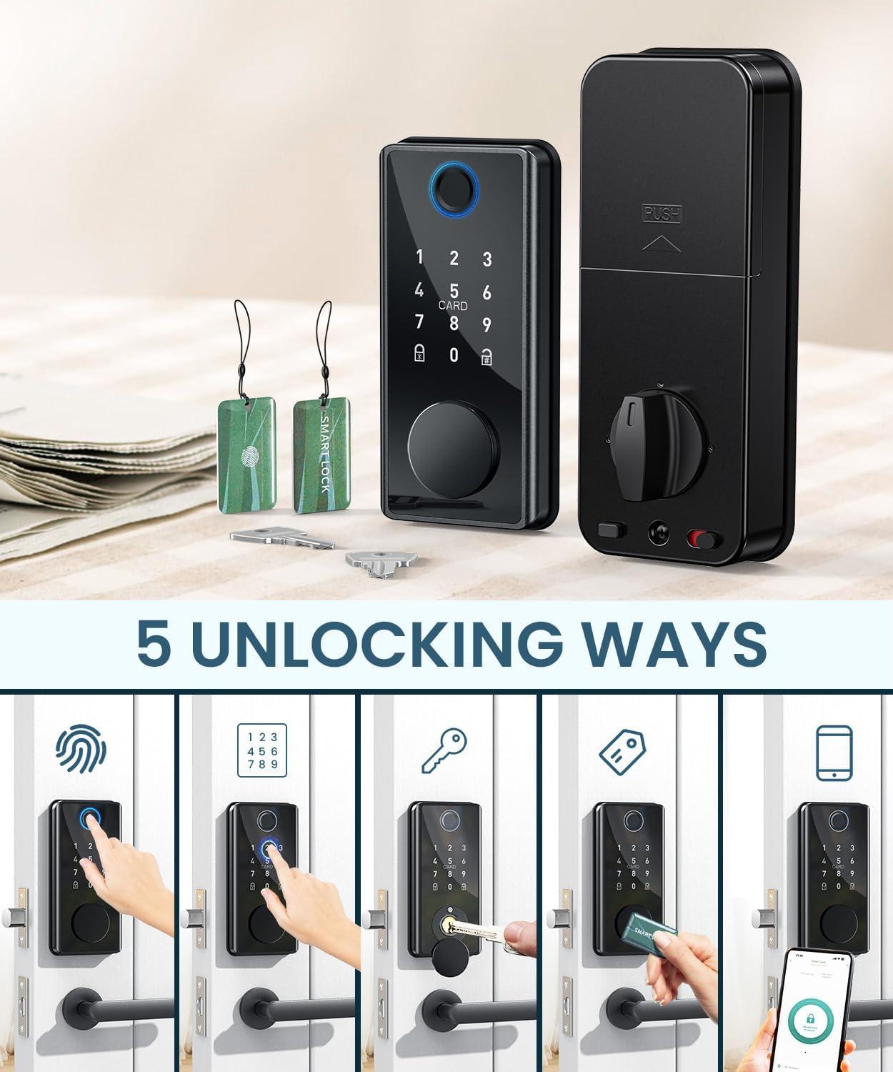 Tilvision Fingerprint Door Lock,Keyless Entry Deadbolt with App Control,Touchscreen Keypad - Auto Lock & IP65 Waterproof - Smart Door Lock for Front Door,Home,Office