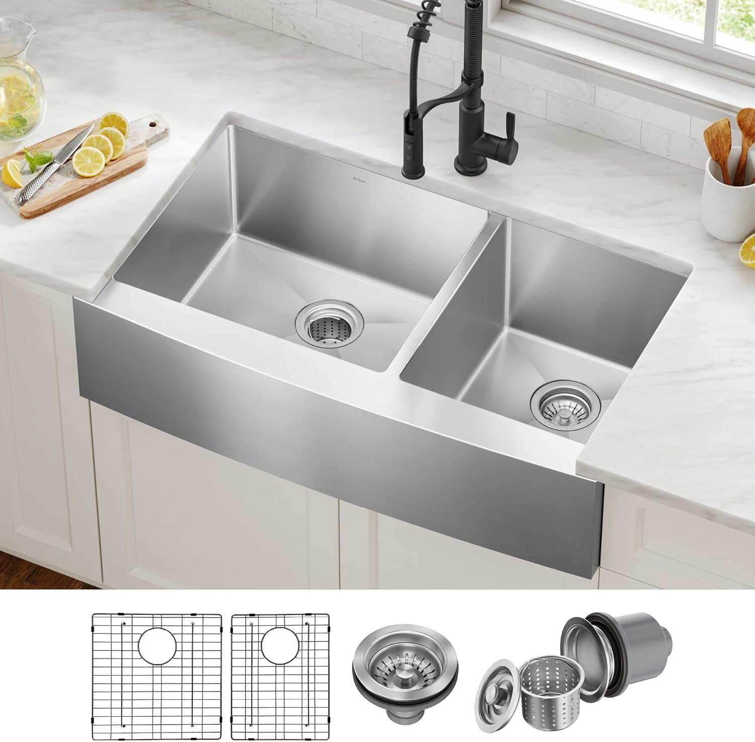 KRAUS Standart Pro Apron Front Farmhouse 16 Gauge Single Bowl Stainless Steel Kitchen Sink