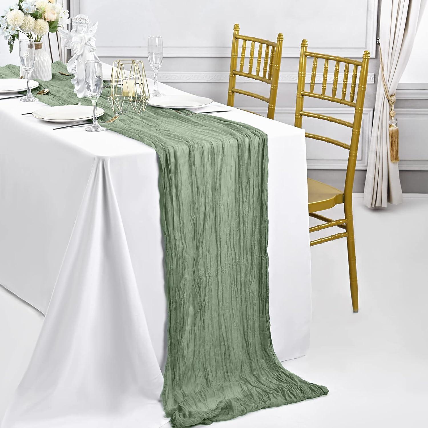 Mint Green Cheesecloth Table Runner 6 Pack 35" Boho Gauze Runner 120 inches Long Tablecloth Runner Rustic Sheer Fabric Bulk for Baby Shower Wedding Bridal Birthday Party Table Decorations