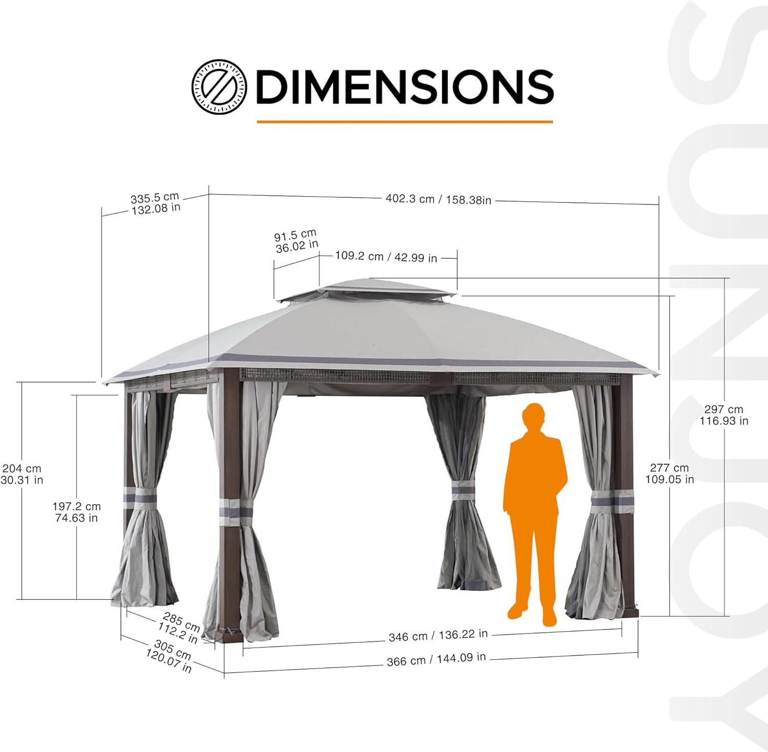 Sunjoy  Outdoor Patio Steel Frame 11 x 13 ft. 2-Tier Soft Top Gazebo,Netting and Curtains