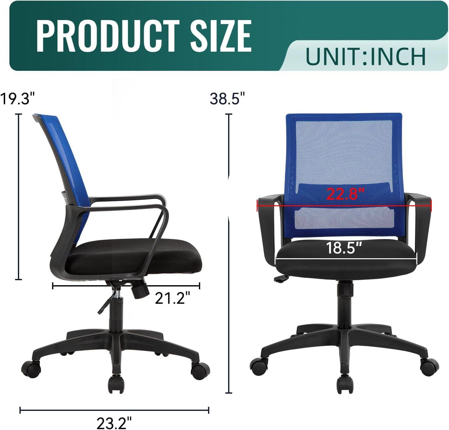 FDW Home Office Chair Mid-Back Mesh Computer Chair Lumbar Support Comfortable Executive Adjustable Chair with Armrests