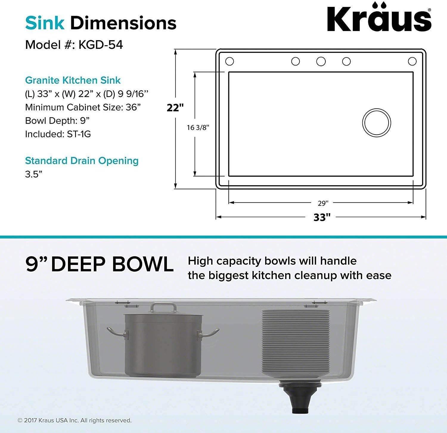 KRAUS Forteza™ 33" L Dual Mount Single Bowl Granite Kitchen Sink