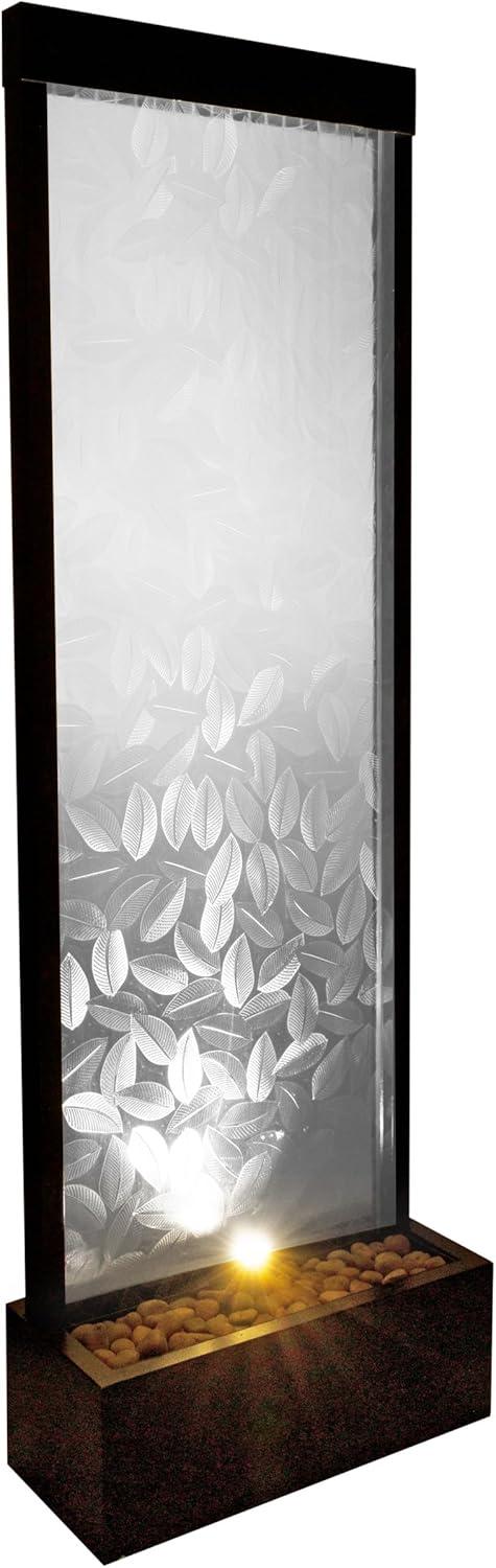 Alpine Corporation 72" Clear Glass Panel with Embossed Leaves Waterfall Fountain: Freestanding, Electric, Indoor/Outdoor Use