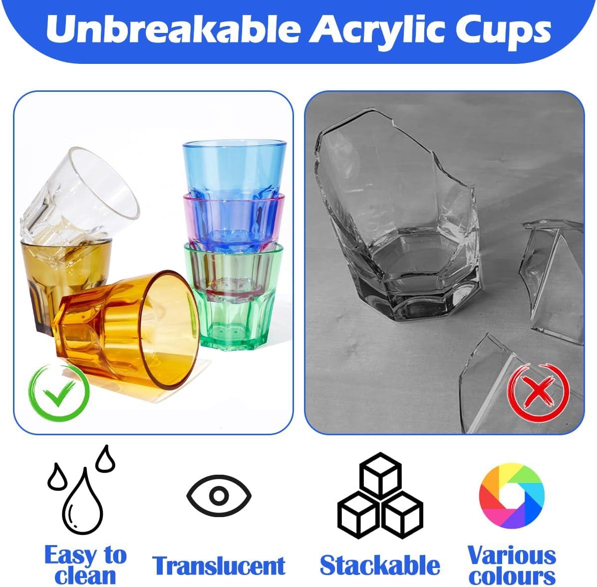 Colored Acrylic Glasses Drinkware, Unbreakable Glasses Drinking Set of 6, Plastic Cups Reusable, Dishwasher Safe, Small Water Tumbler Cups for Kids Picnic Christmas Gift Party Juice Whiskey Wine