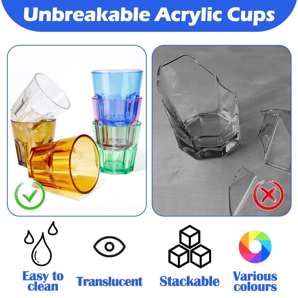 Colored Acrylic Glasses Drinkware, Unbreakable Glasses Drinking Set of 6, Plastic Cups Reusable, Dishwasher Safe, Small Water Tumbler Cups for Kids Picnic Christmas Gift Party Juice Whiskey Wine