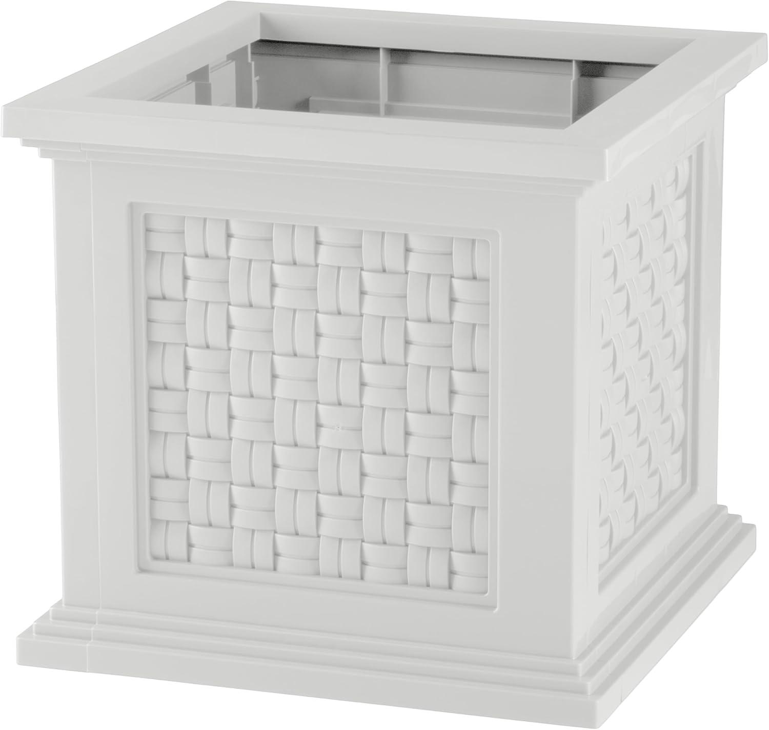 Pure Garden Outdoor Rattan Style Planter Box - 14.65-Inch Plant Pot, White