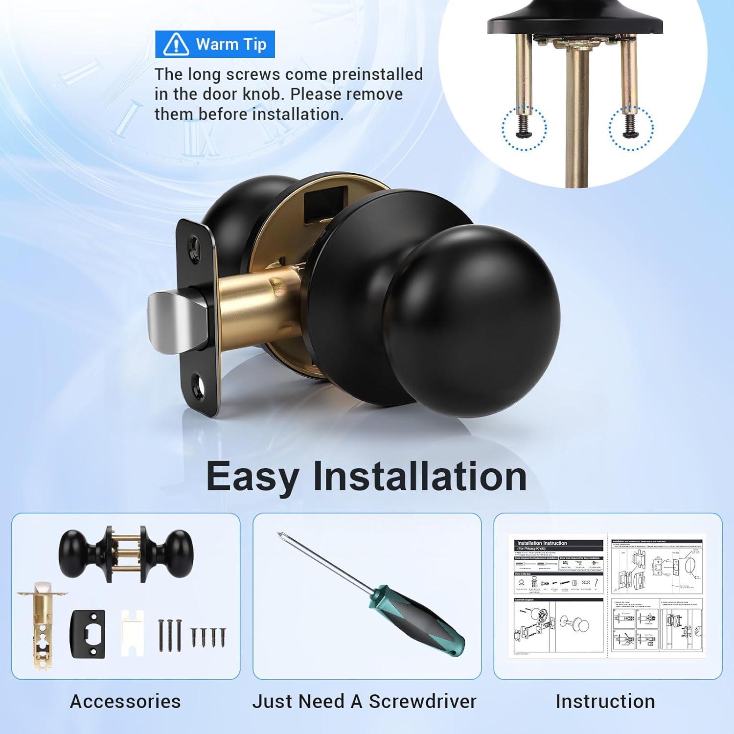 KNOBWELL 10 Pack Matte Black Passage Door Knob Set, Keyless Interior Closet Door Knobs for Hallway