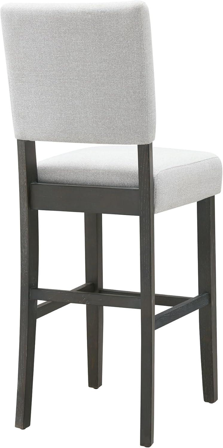 Leick Home 10087-BBHG Upholstered Back Bar Height Stool with Wood Base, Set of 2, for Elevated Kitchen Counters, High Top Tables, and Bars, Blackbean and Heather Gray