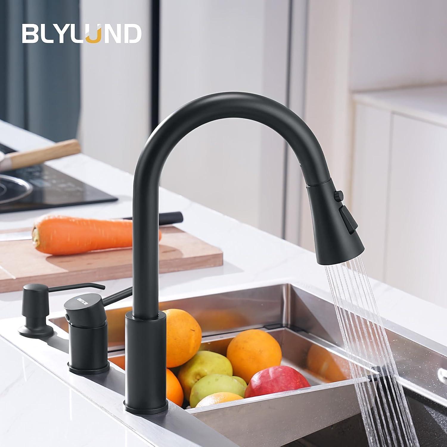 Black Kitchen Faucets With Soap Dispenser, Kitchen Faucet With Pull Down Sprayer