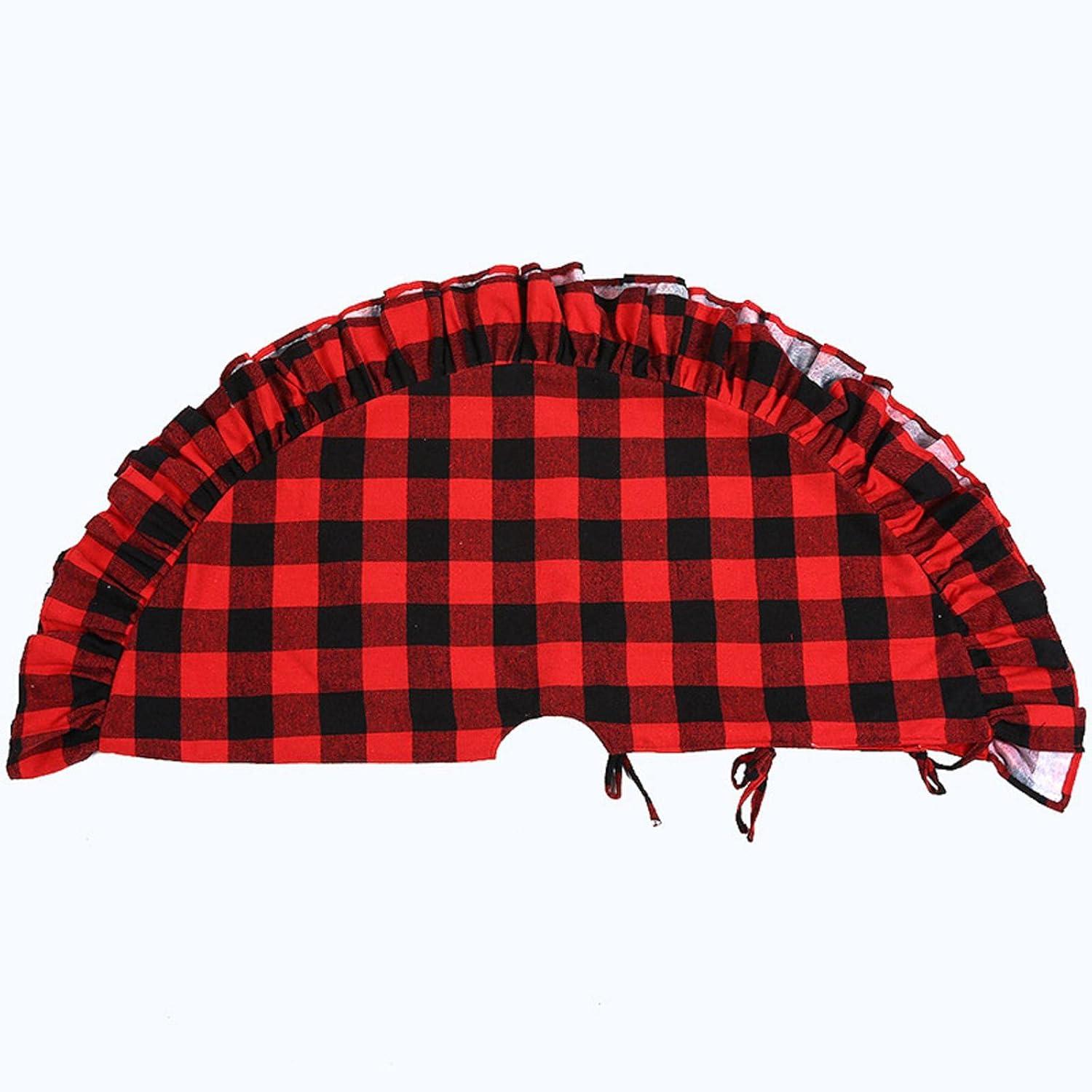 48-Inch Red and Black Buffalo Plaid Christmas Tree Skirt with Ruffle Edge