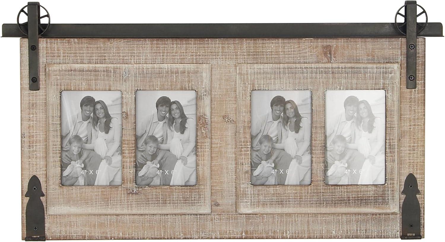 DecMode 4-Opening 4" x 6" Brown Wall Photo Frame with Metal Accent