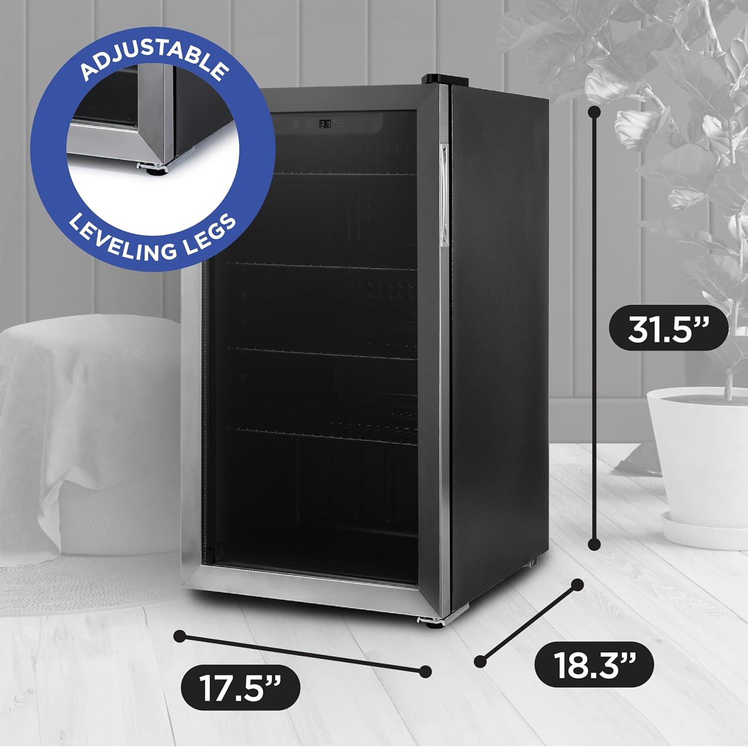 BLACK+DECKER 3.3 Cu. Ft. Beverage Cooler, Beverage Fridge with Double Pane Glass Door, Refrigerator for Drinks with 112-Can Capacity, LED Display