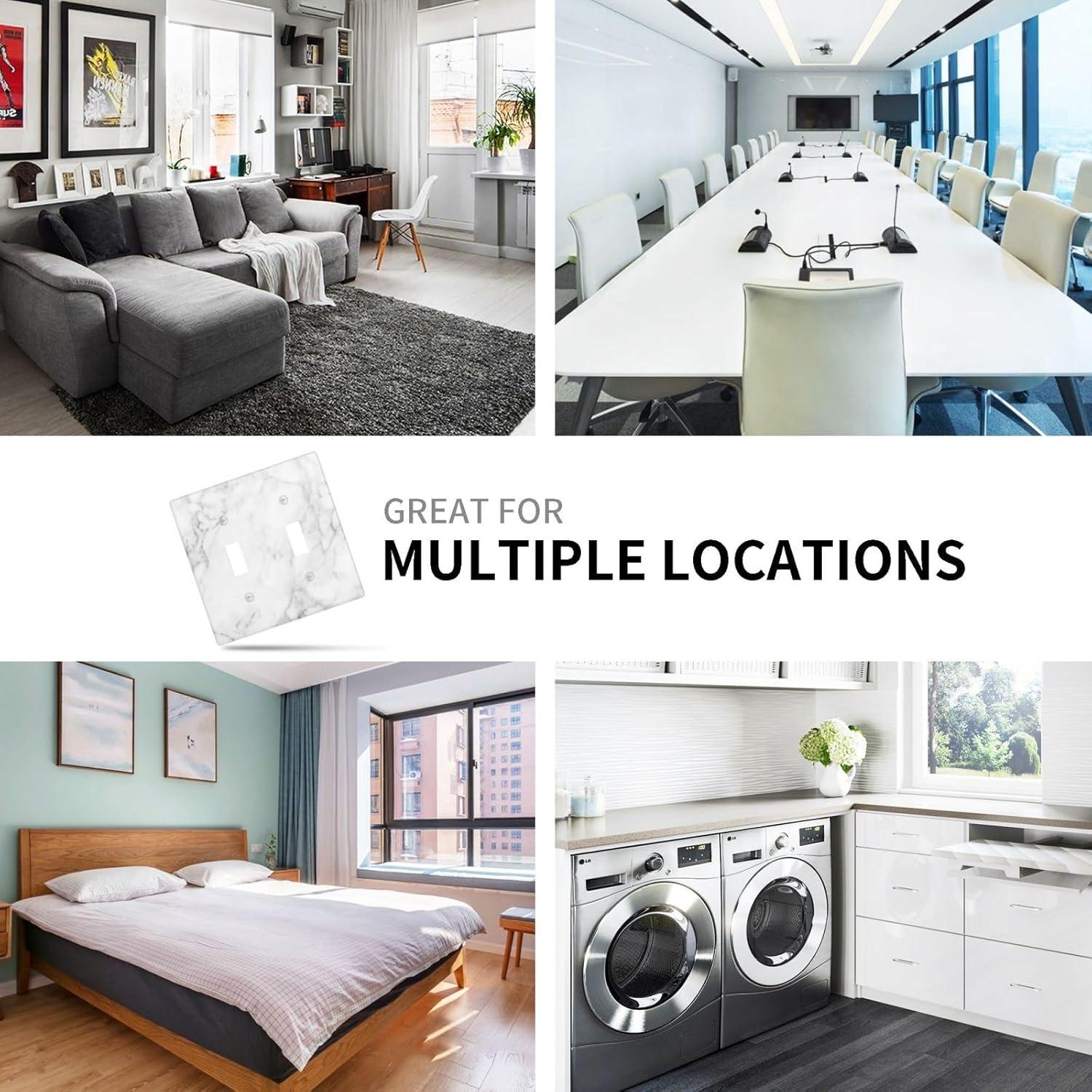 Graphics Wallplates - White Grey Marble Background Print - Double Toggle Wall Plate Cover