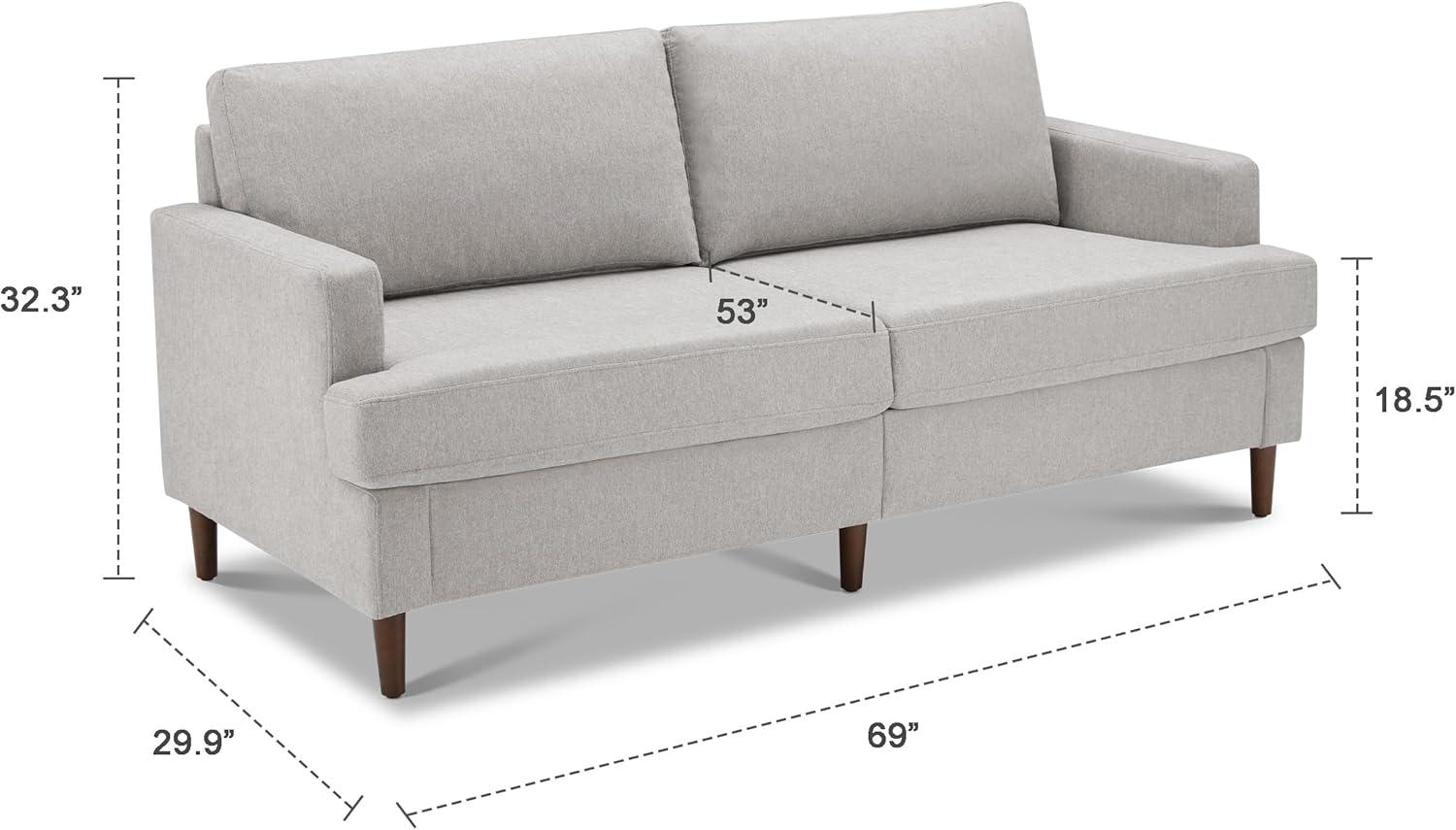 Weture 69”W Loveseat Sofa, Mid Century Modern Couches for Living Room, Small Couch Linen Fabric for Bedroom, 2 Seat Love Seat Sofa with Solid Wood Legs, Light Grey