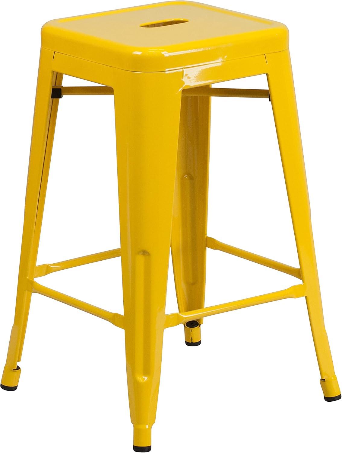 Emma and Oliver Commercial Grade 24"H Backless Metal Indoor-Outdoor Counter Stool w/ Square Seat