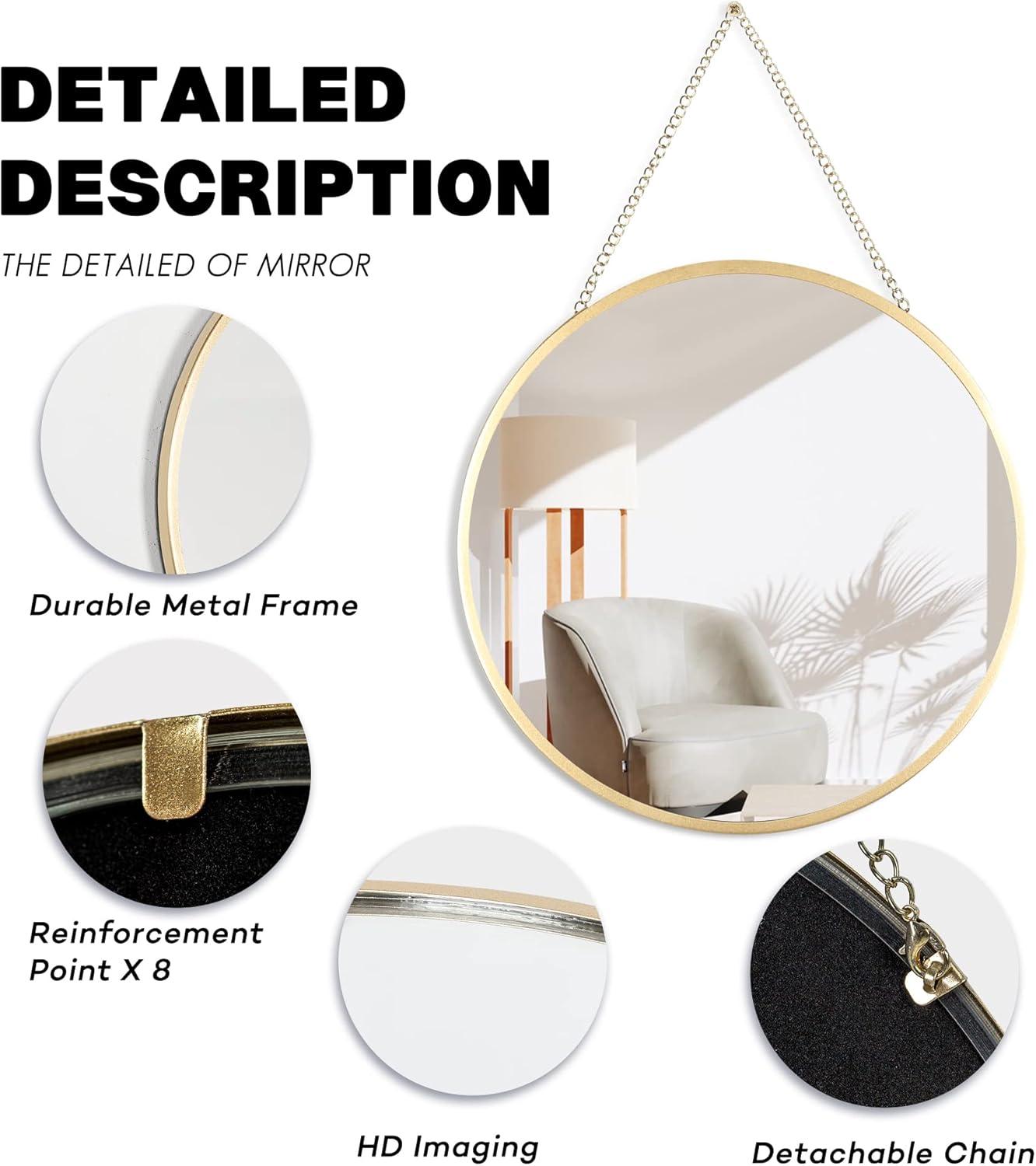 Small Hanging Circle Mirror, Gold Wall Mirror with Hanging Chain, Round Mirrors for Wall Decor Entryway, Bathroom, Bedroom, Vanity, Living Room, 10"