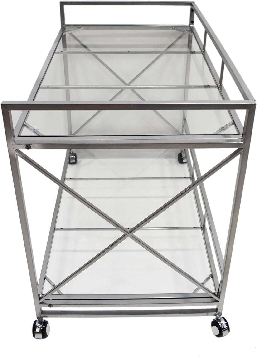 Danae Silver Rectangular Iron and Glass Bar Cart with Storage