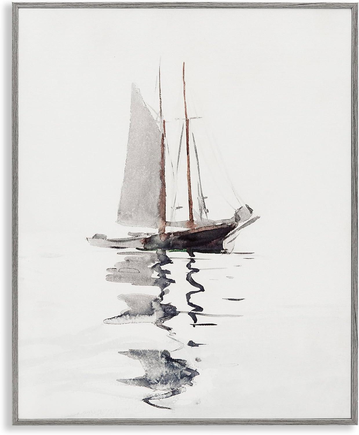 Stupell Industries " Tranquil Sailboat Vessel Floating Lone Ocean Reflection " by Lettered And Lined Painting Print