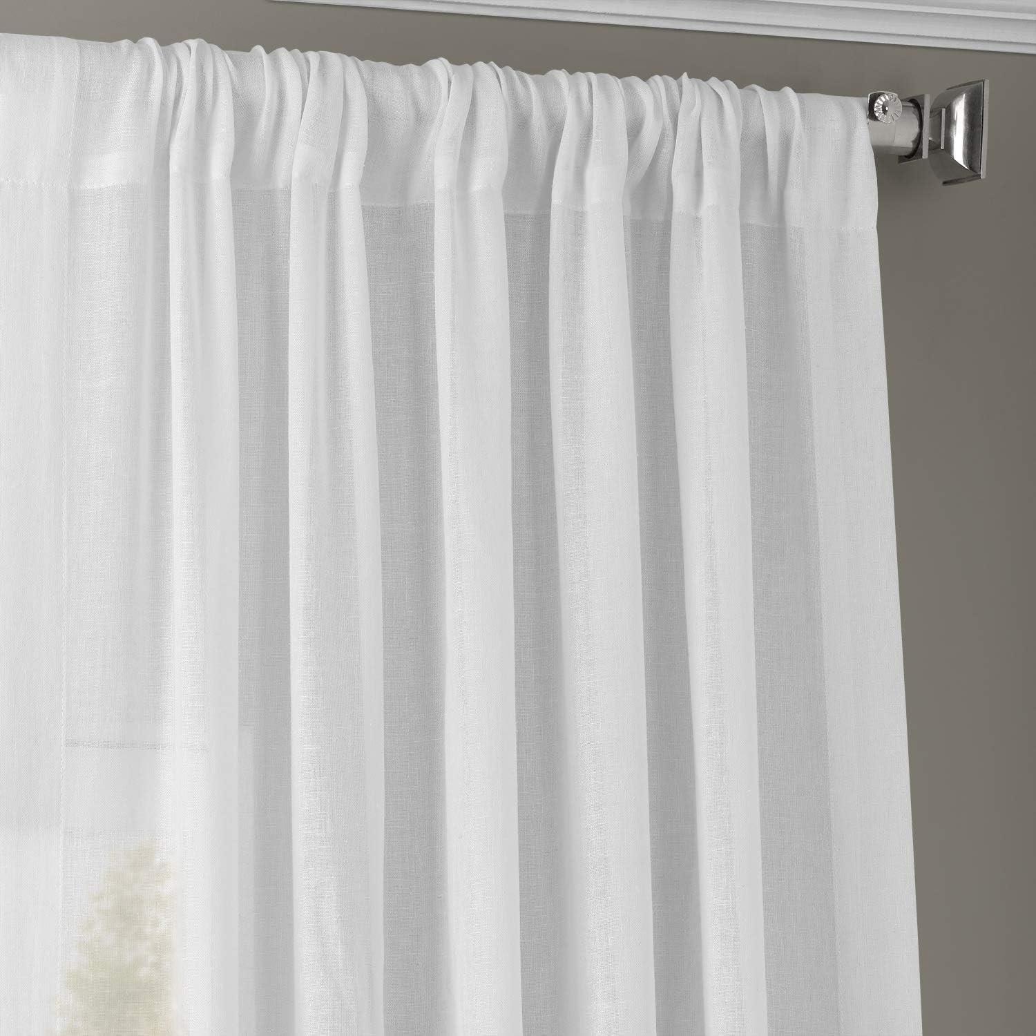 White Orchid Faux Linen Sheer Curtain (1 Panel), White Orchid, 50W X 96L