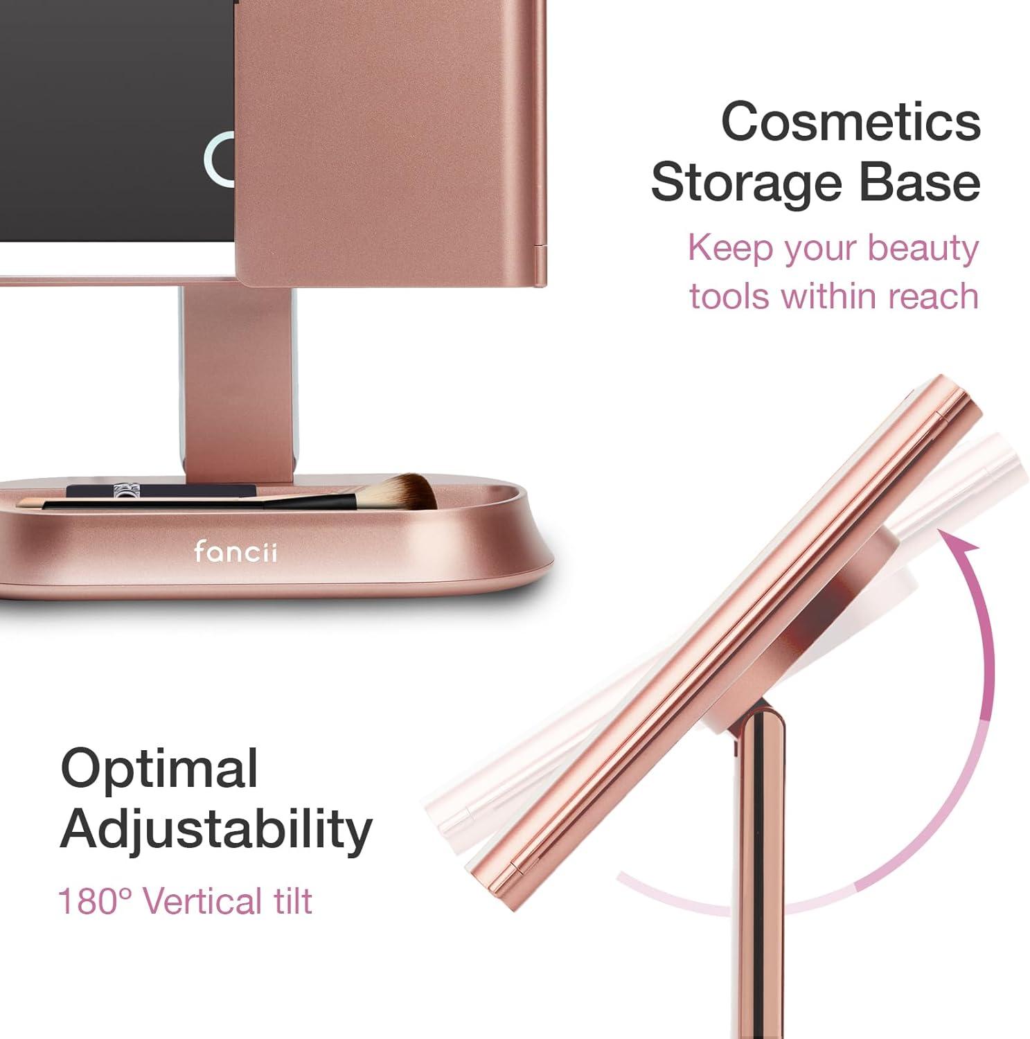 Rose Gold Trifold Vanity Mirror with LED Lights and Magnifications