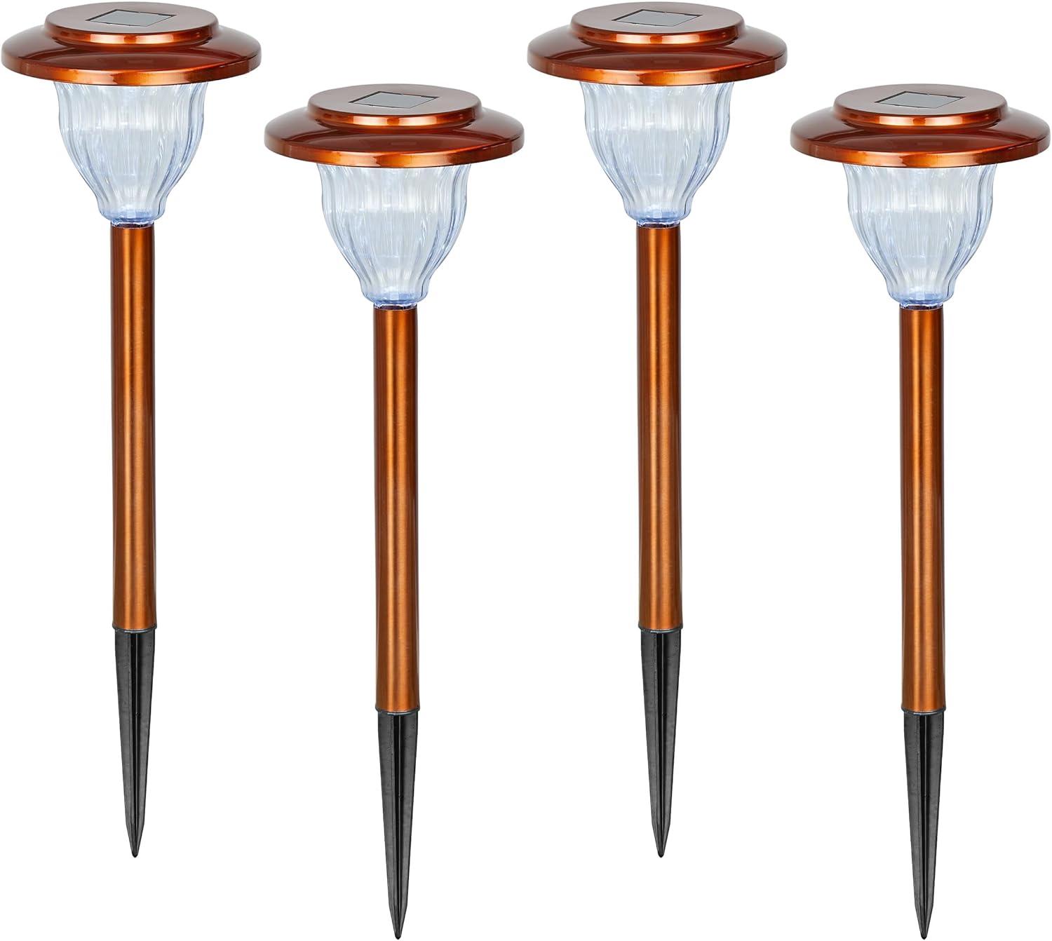 Bronze Stainless Steel Solar Pathway LED Lights, 15" H, Set of 4