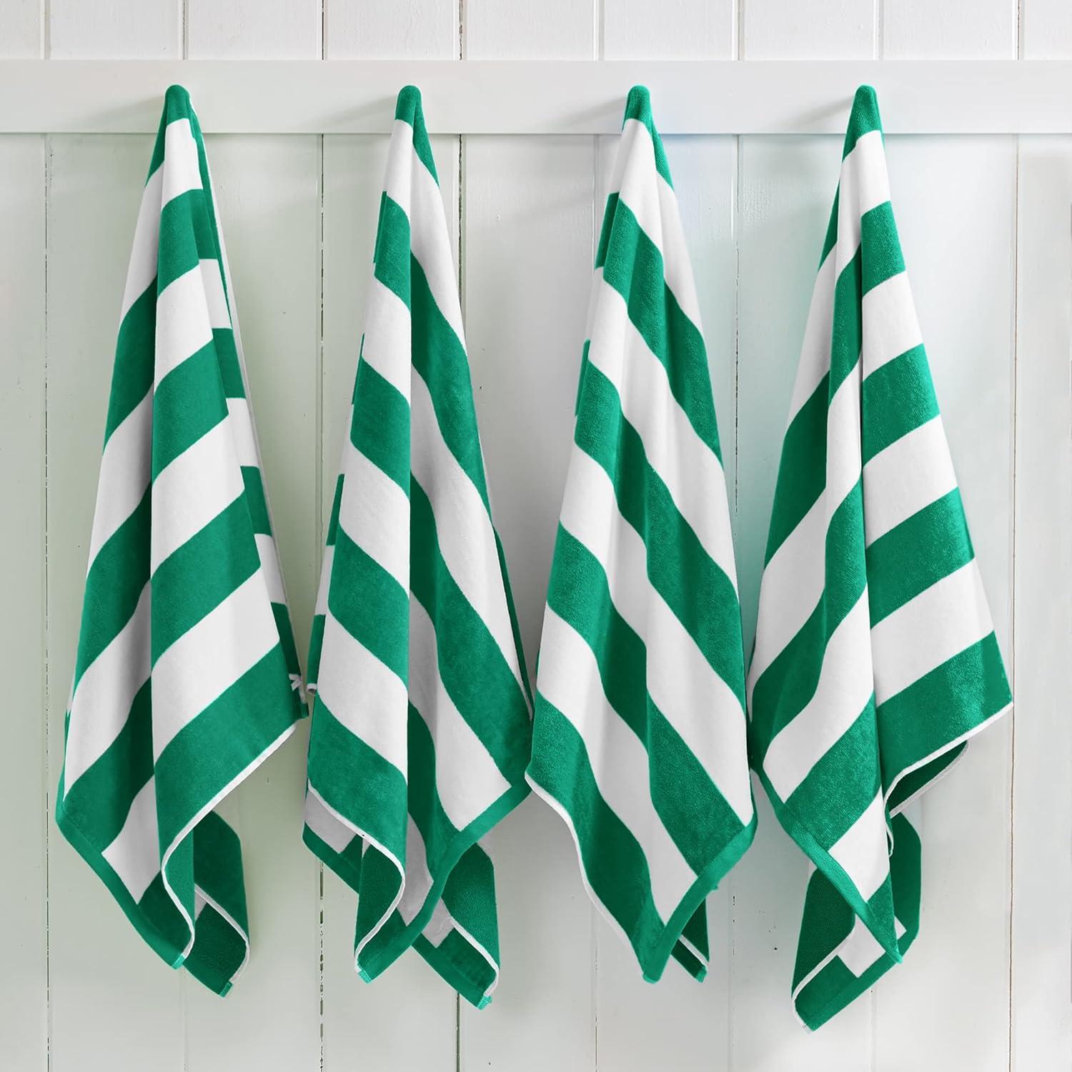 FreshFolds 100% Cotton Absorbent & Quick-Dry Cabana Beach Towels (Set of 4)