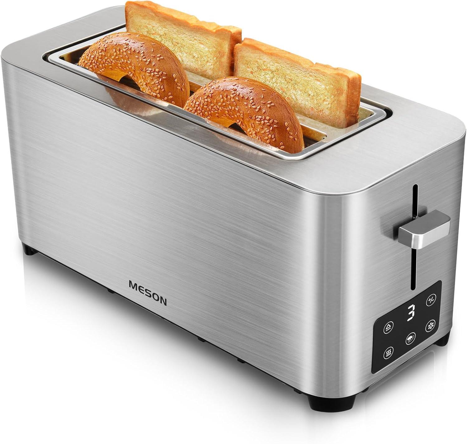 4 Slice Toaster with LED Timer Display, Stainless Steel Bread Toasters with Long Extra Wide Slots, 6 Bread Shade Settings, Bagel/Defrost/Cancel Function, Removable Crumb Tray, 120V/1300W