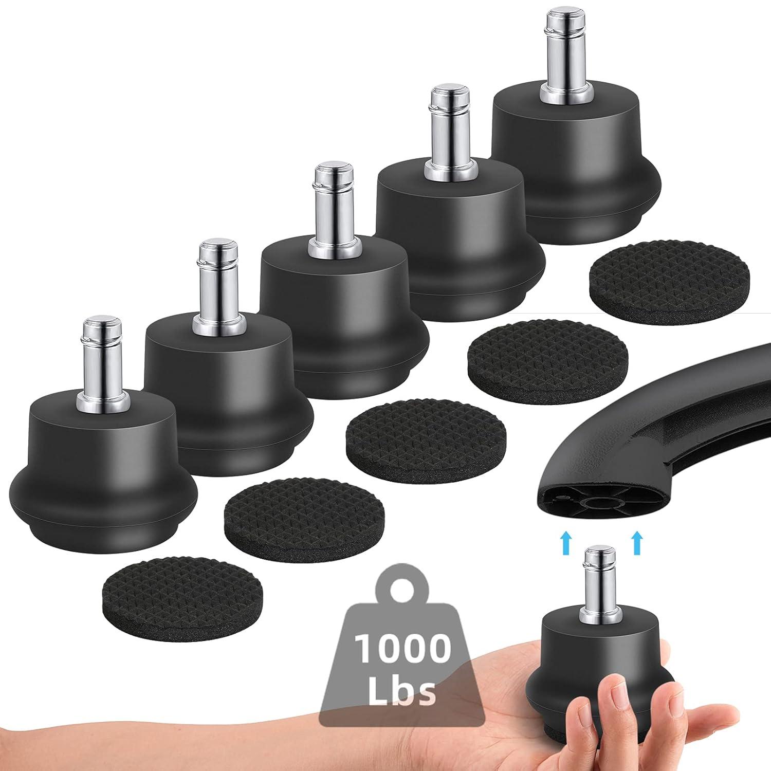 Bell Glides Replacement Office Chair or Stool Swivel Caster Wheels to Fixed Stationary Castors, Office Chair Wheels for Carpet - with Separate Self Adhesive Felt Pads/Chair Feet Wheel Stopper